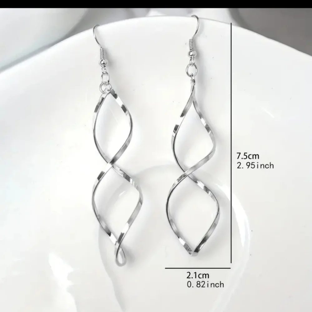 Spiral Drop Earrings. Silver Plated - Picture 3 of 3